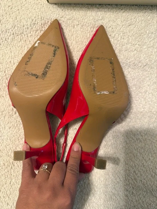Anne Klein Bright Red Patent Slingback Pointed Pumps - Picture 3 of 4